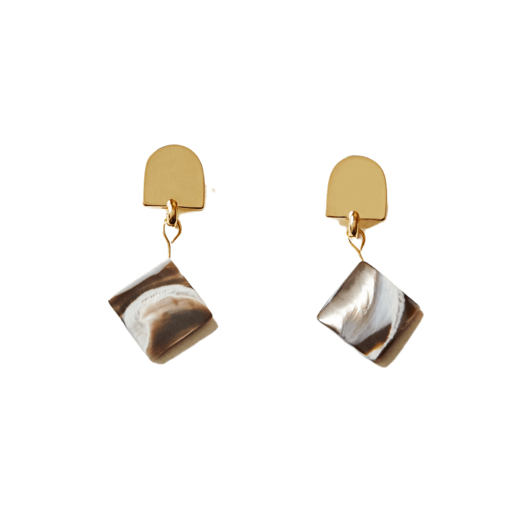 gold dome + mini brown mother-of-pearl earrings by VUE by SEK