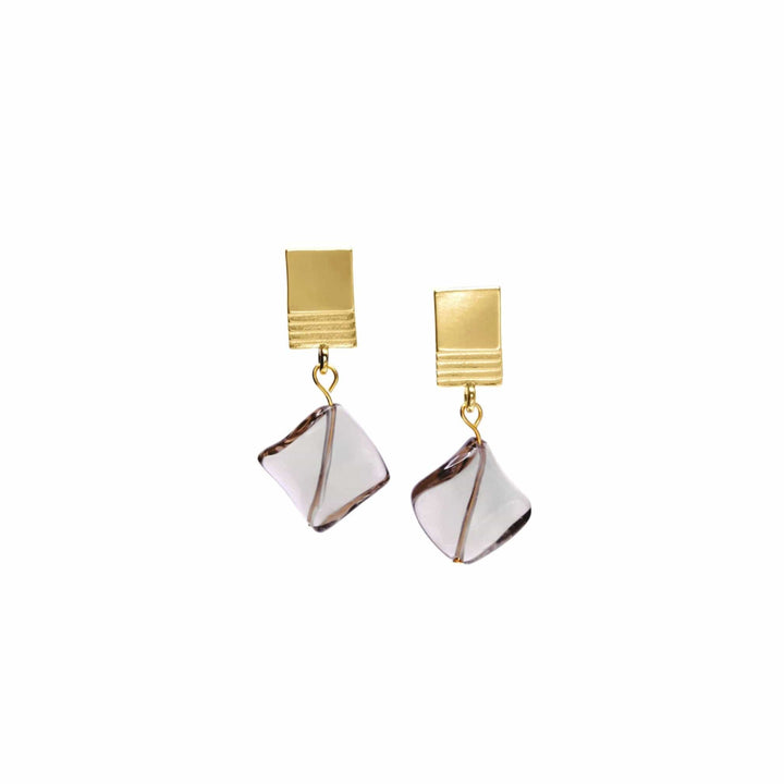 gold layered square + twisted smoky quartz earrings by VUE by SEK