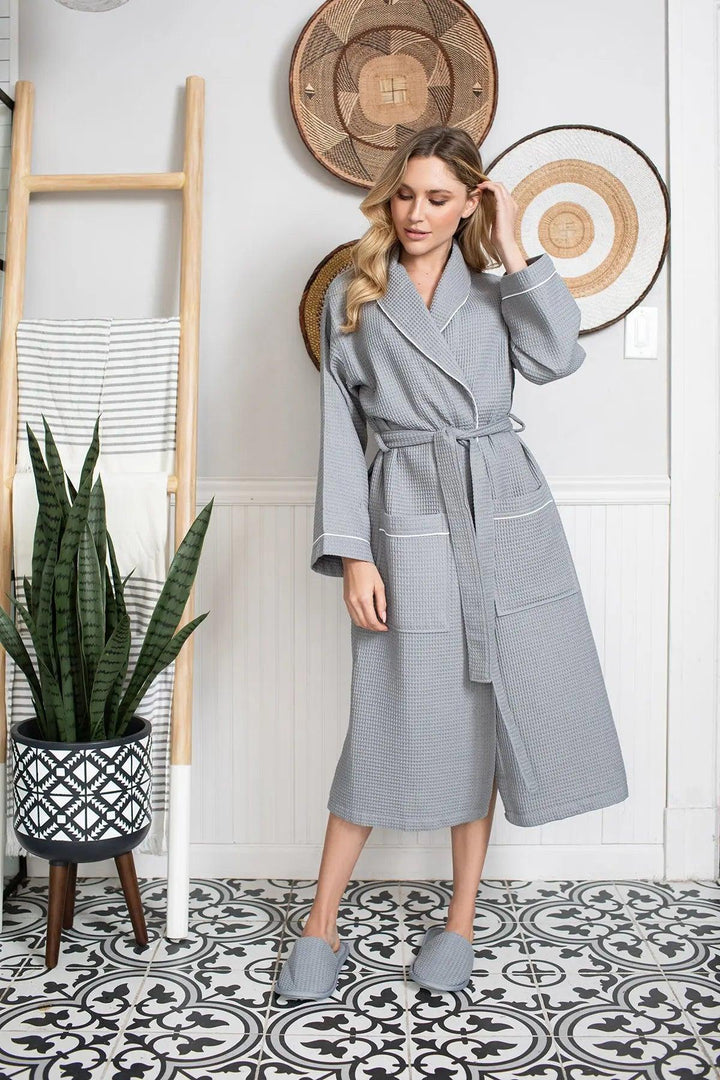 Women's Piped Waffle Robes by Lotus Linen