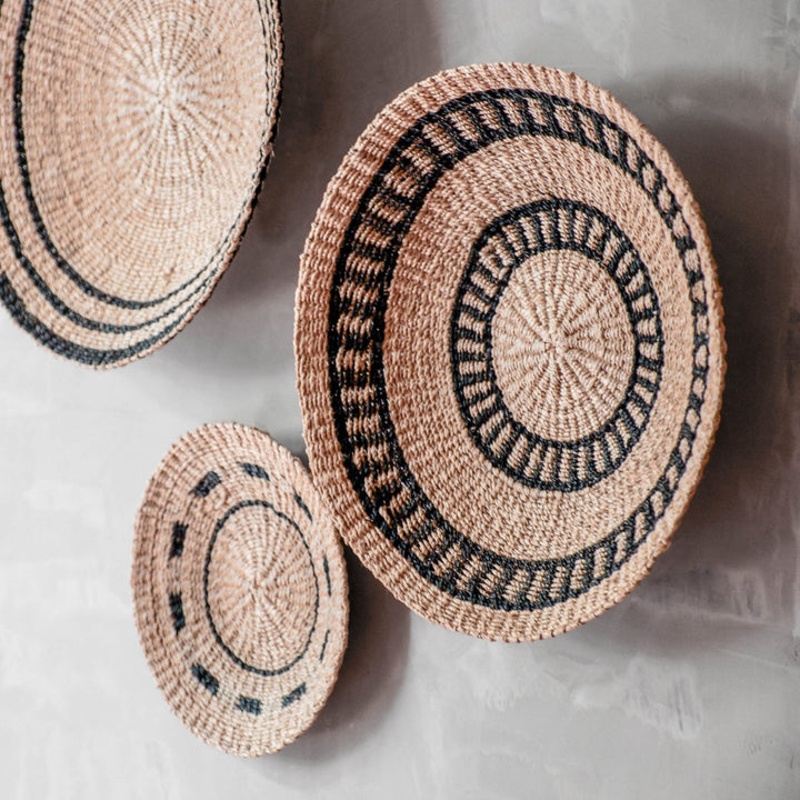 Natural + Black Wall Baskets, Small - Woven Wall Baskets | LIKHÂ