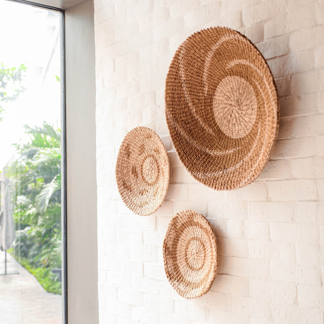 Natural + Brown Wall Baskets, Large - Round Wall Baskets | LIKHÂ by LIKHÂ