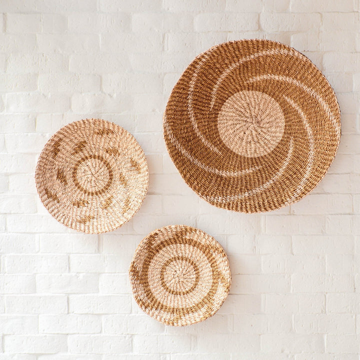 Natural + Brown Wall Baskets, Large - Round Wall Baskets | LIKHÂ by LIKHÂ