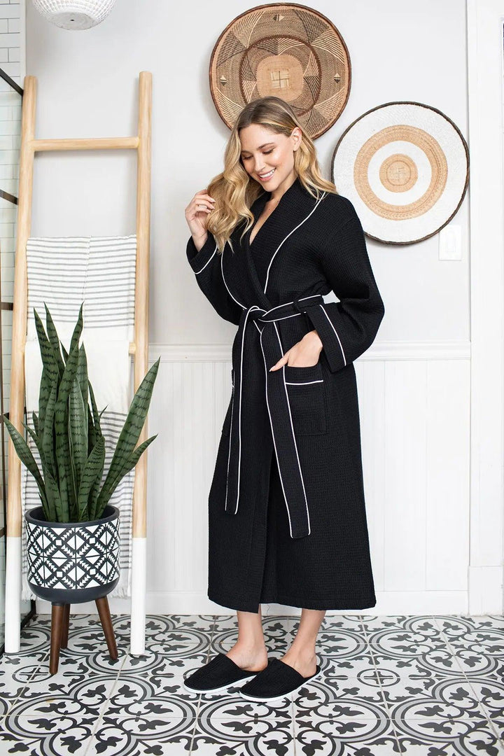 Women's Piped Waffle Robes by Lotus Linen
