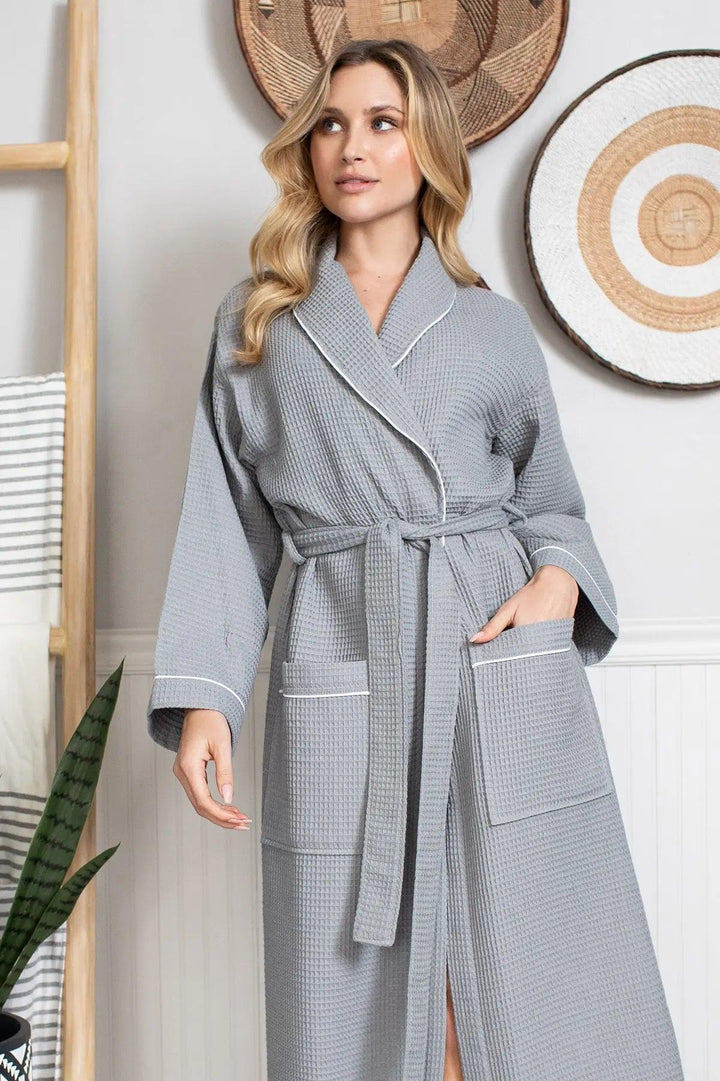 Women's Piped Waffle Robes by Lotus Linen