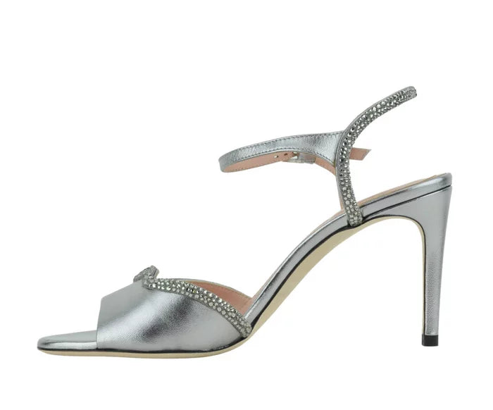 Alberta Ferretti Silver Beaded Formal Sandal Size 38.5/8.5