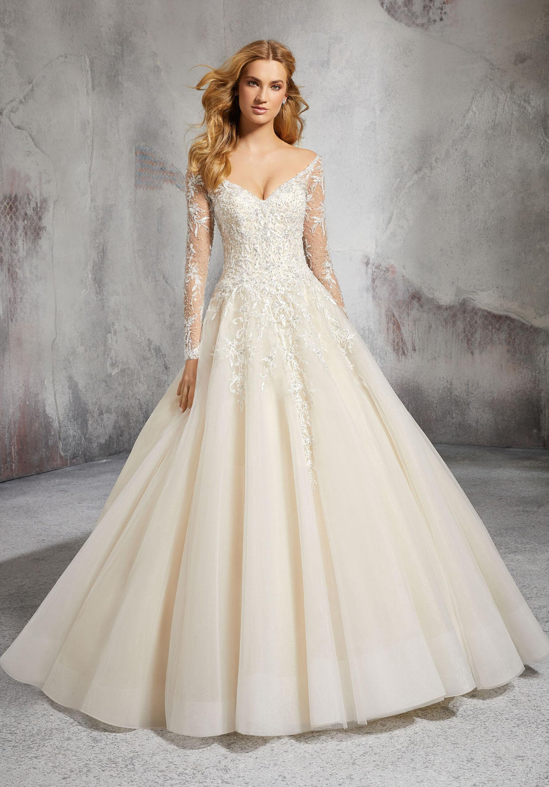 Mori Lee Long Sleeve Tulle Ball Gown Style 8281 Size 16