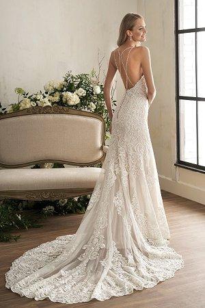 V-neck Embroidered Lace & Silky Jersey Wedding Dress by Jasmine Couture Style T202003 Size 8P