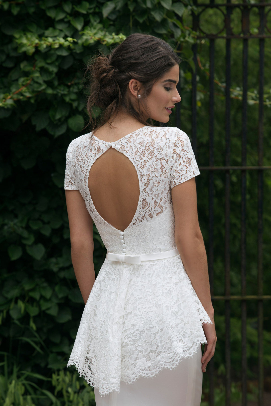 Short Sleeve Lace Peplum Fit-to-Flare Gown Style 44040 by Justin Alexa Pomp and Port Short Sleeve Lace Peplum Fit-to-Flare Gown Style 44040 by Justin Alexa Pomp and Port