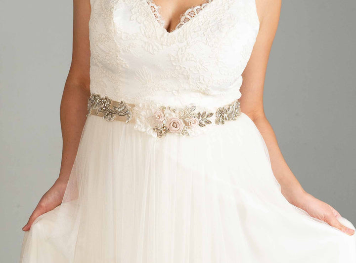 Satin Floral Sash by Haute Bride