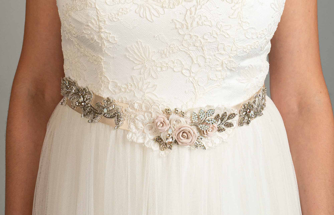 Sash Dress Belt Floral Bridal Belt TRiXY S426 Luxury Rose Gold Jewel Sash For Women Grandado Sash Dress Belt Floral Bridal Belt TRiXY S426 Luxury Rose Gold Jewel Sash For Women Grandado