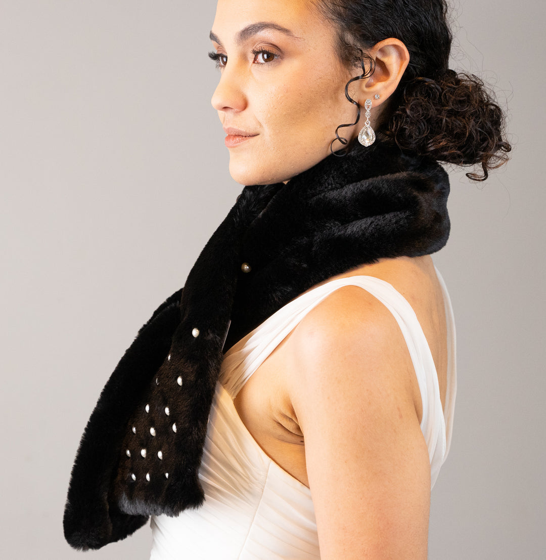 Frank Lyman Faux Fur Collar with Pearls
