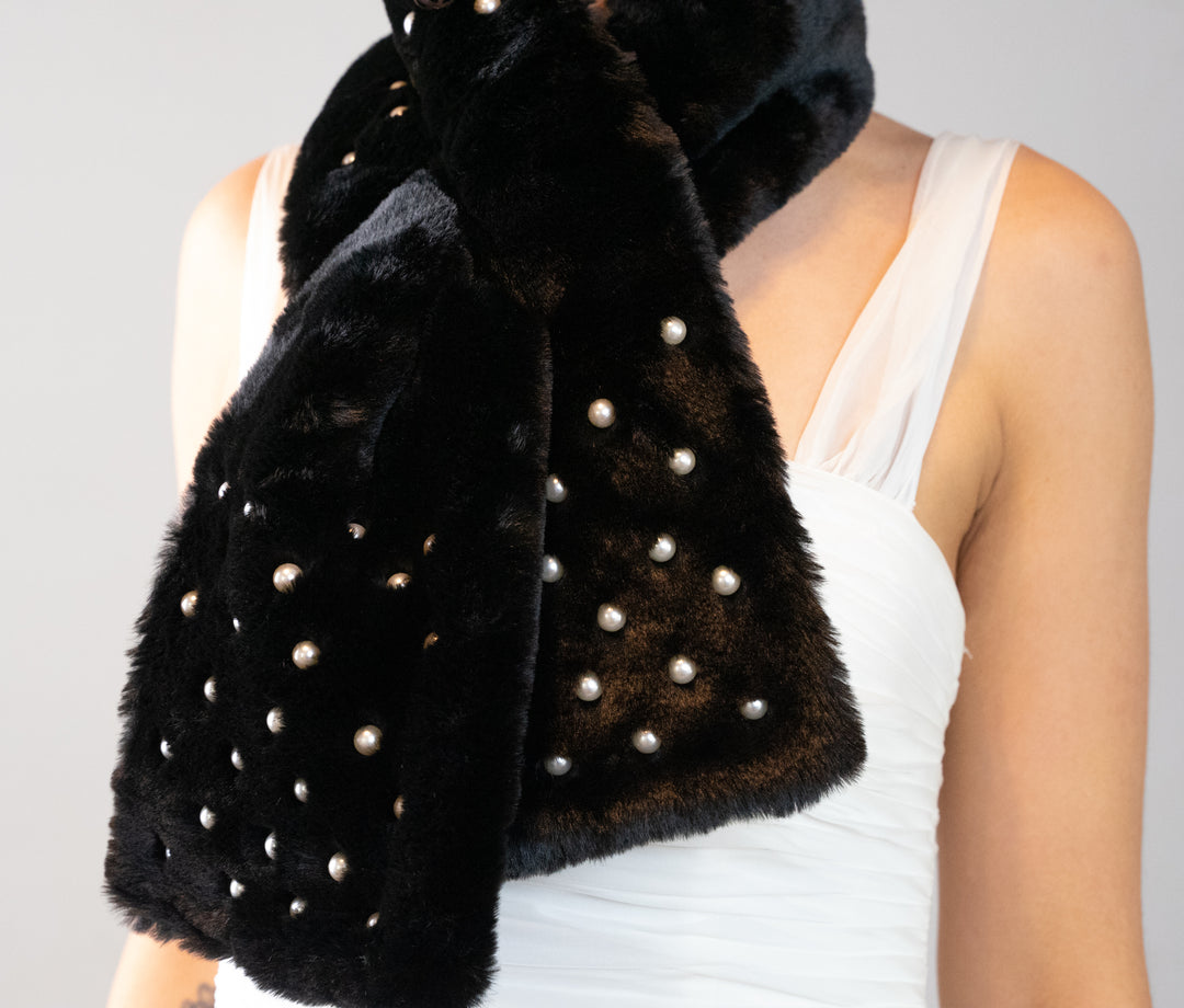 Frank Lyman Faux Fur Collar with Pearls