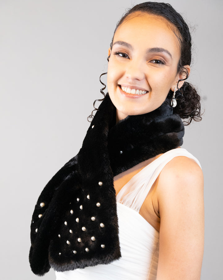 Frank Lyman Faux Fur Collar with Pearls