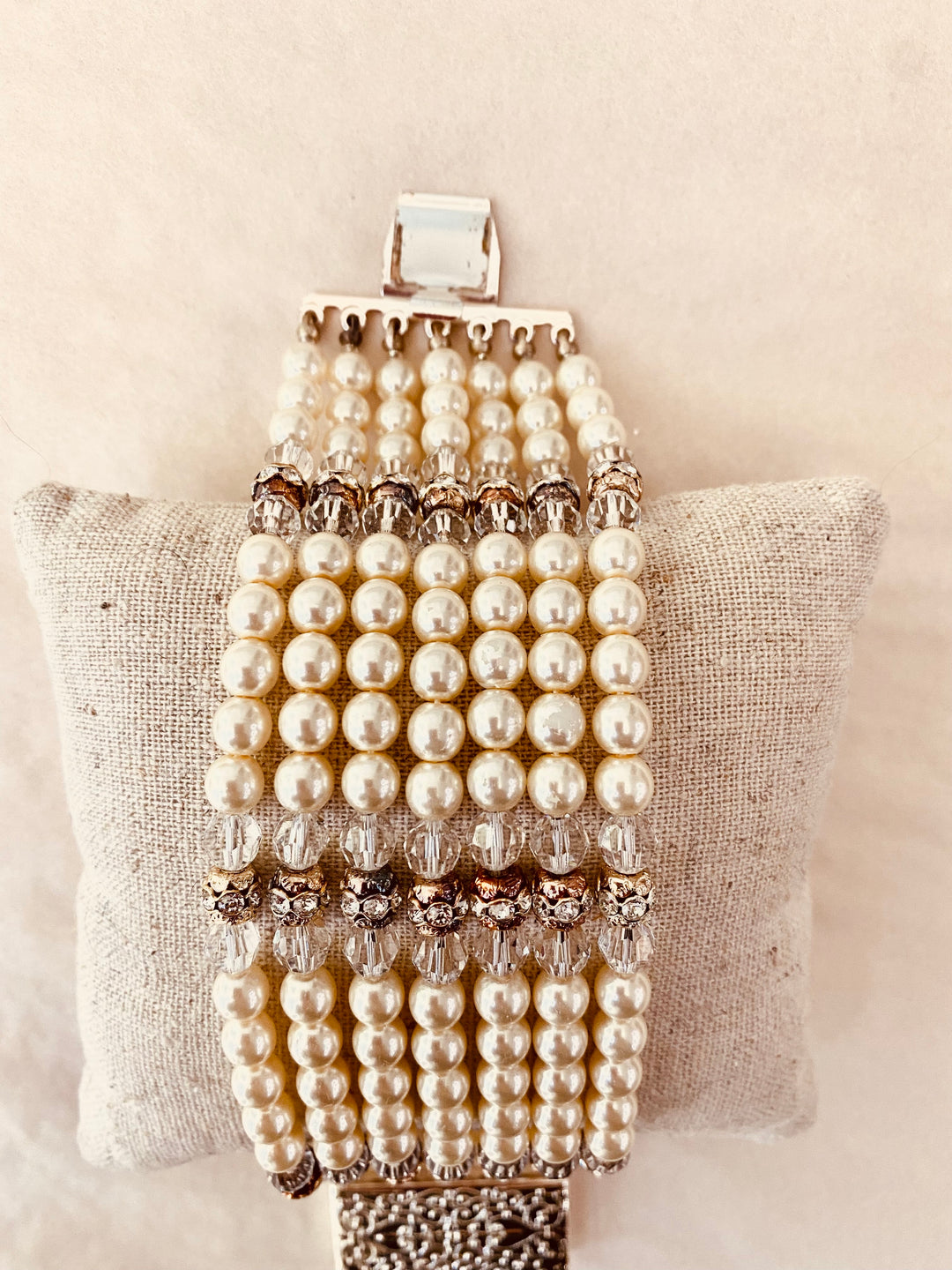 Vintage Inspired Pearl and Swarovski Crystal Bracelet