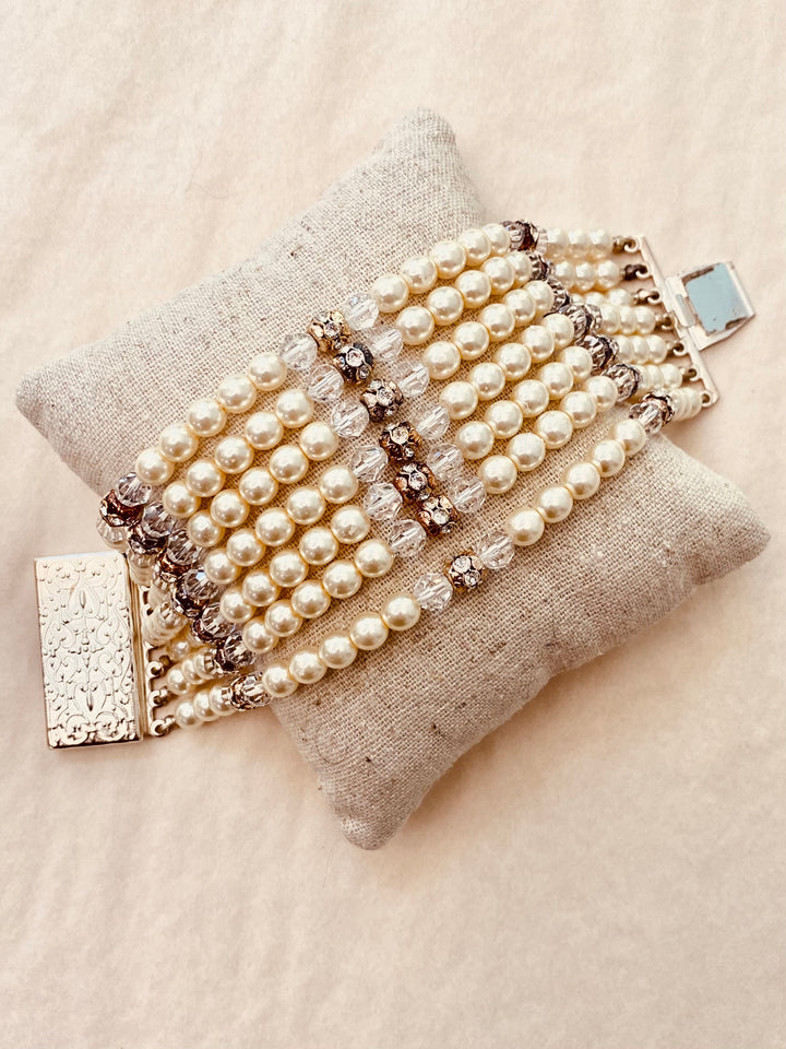 Vintage Inspired Pearl and Swarovski Crystal Bracelet