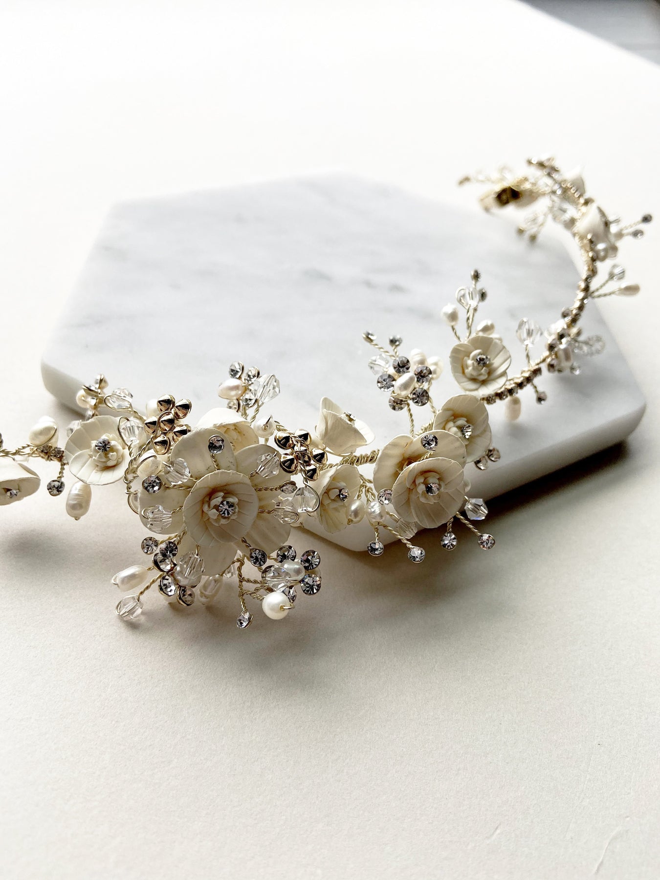 Ti Adora Floral & Pearl Hair Vine Delicate Gold Hair Vine, Wedding Hair Accessory, Wedding  main image 4