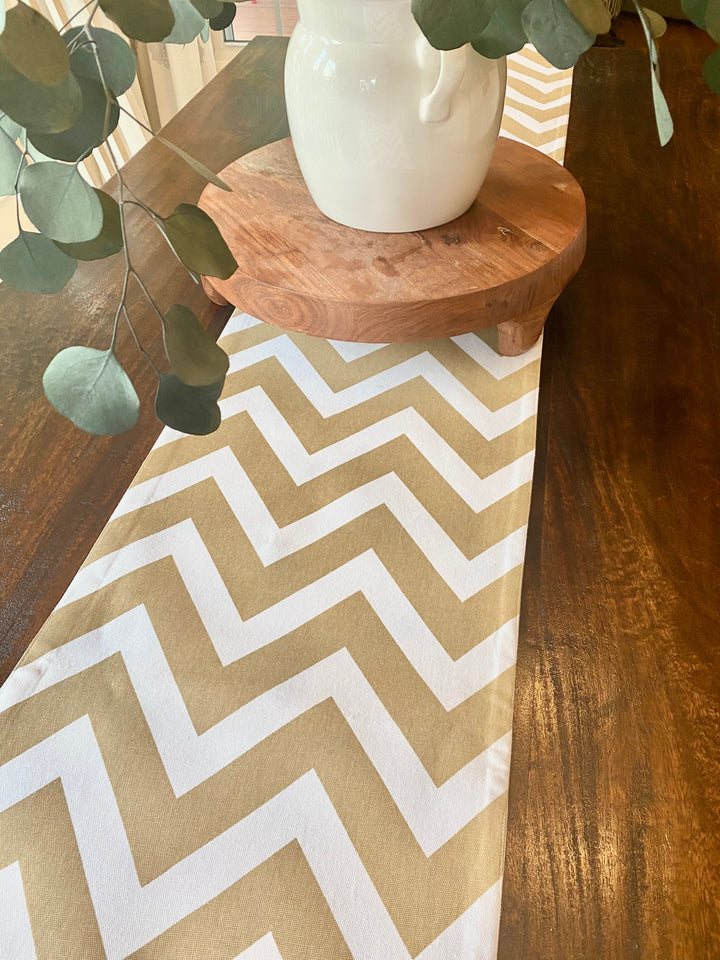 Cotton Twill Champagne and White Table Runner