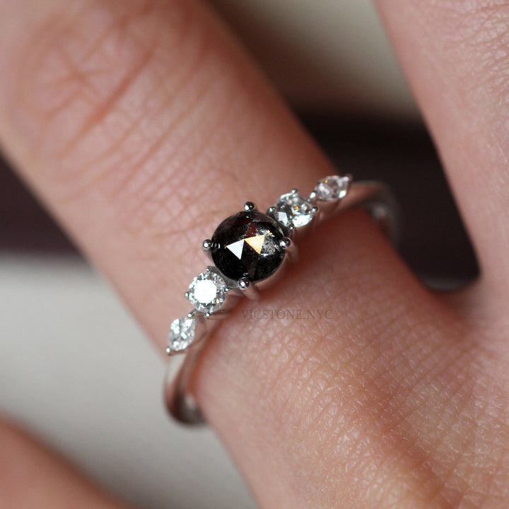 14k Salt and Pepper Diamond Engagement Ring