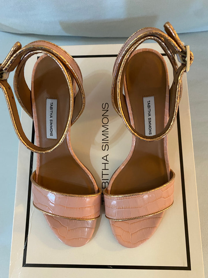 Tabitha Simmons Croc-Embossed Leather Sandals Size 6.5