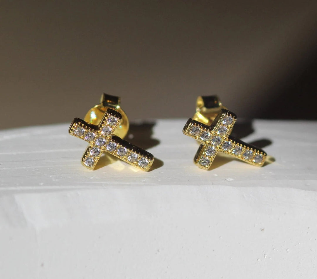 14k Diamond Cross Earrings