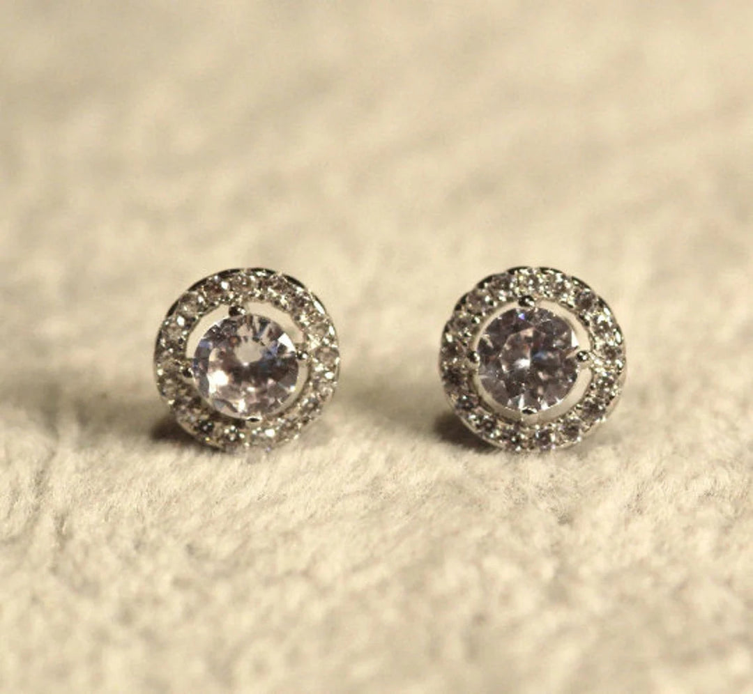 14k Halo Diamonds Stud Earrings